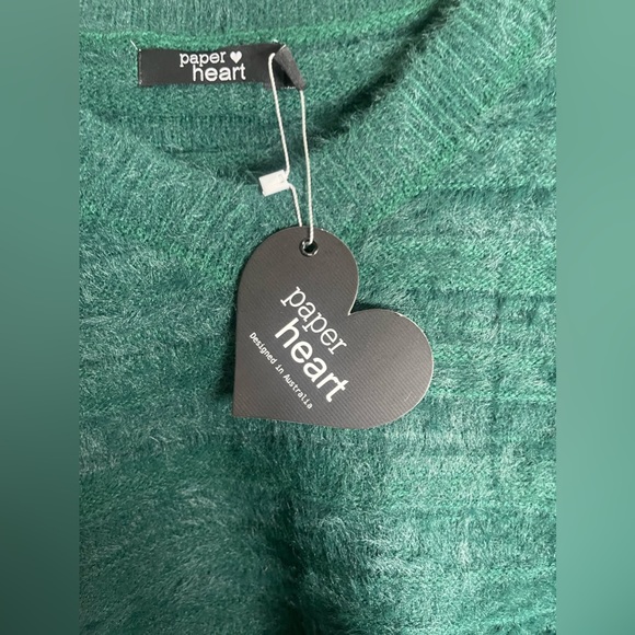 Green paper heart cropped sweater size S - Picture 3 of 4